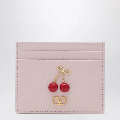 Valentino Garavani Cherryfic Cardholder In Rose Quartz Leather In Pink