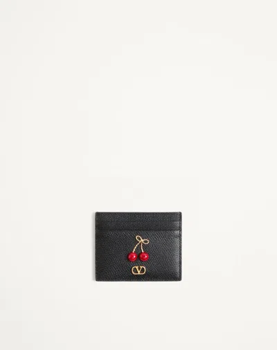 Valentino Garavani Cherryfic Grainy Calfskin Cardholder Woman Black Uni