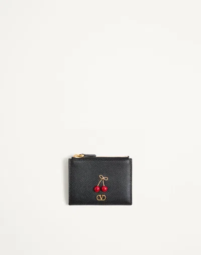 Valentino Garavani Cherryfic Grainy Calfskin Cardholder Woman Black Uni