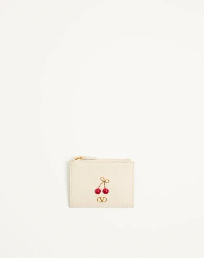 Valentino Garavani Cherryfic Grainy Calfskin Cardholder Woman Light Ivory Uni In White