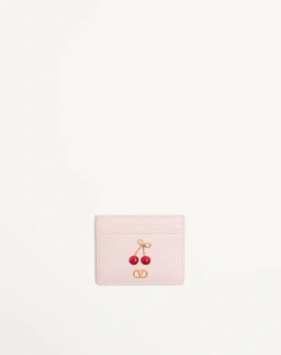 Valentino Garavani Cherryfic Grainy Calfskin Cardholder Woman Rose Quartz Uni In Pink