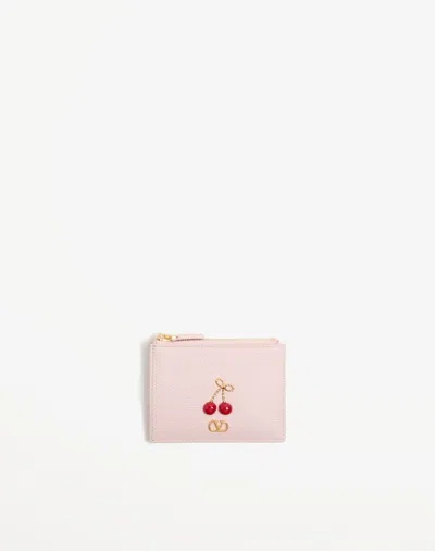Valentino Garavani Cherryfic Grainy Calfskin Cardholder Woman Rose Quartz Uni In Pink