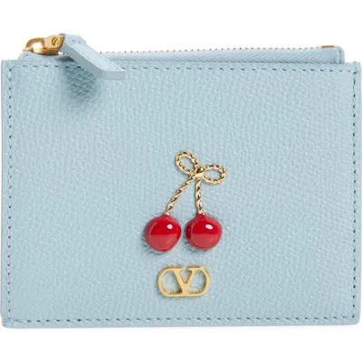 Valentino Garavani Cherryfic Leather Card Case In Blue