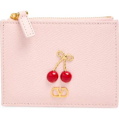 Valentino Garavani Cherryfic Leather Card Case In Pink