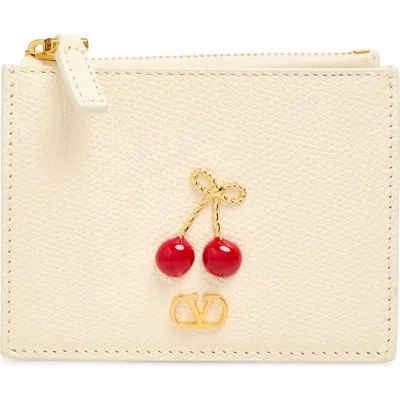Valentino Garavani Cherryfic Leather Card Case In White