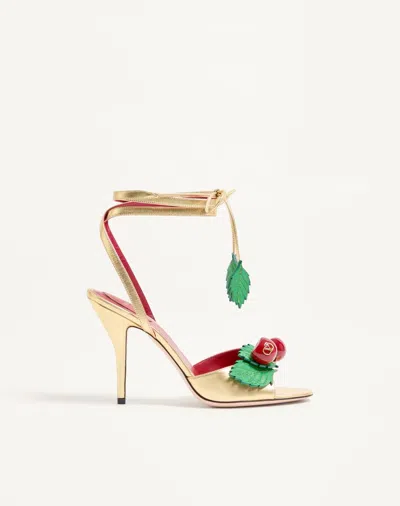 Valentino Garavani Cherryfic Sandal In Laminated Nappa And Kidskin 100mm Woman Antique Brass/multico