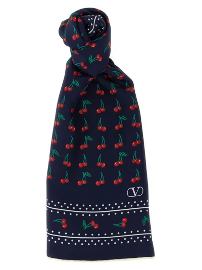 Valentino Garavani 'cherryfic' Scarf In Blue