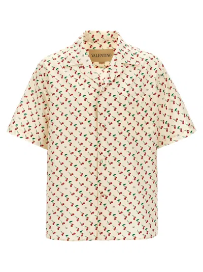 Valentino Cherryfic Camp Collar Cotton Shirt In Neutral