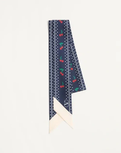 VALENTINO VALENTINO GARAVANI CHERRYFIC SILK BANDEAU SCARF WOMAN BLUE/RED UNI