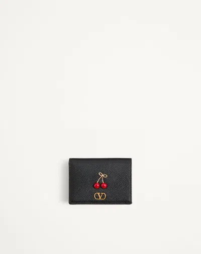 Valentino Garavani Cherryfic Wallet In Grainy Calfskin Woman Black Uni