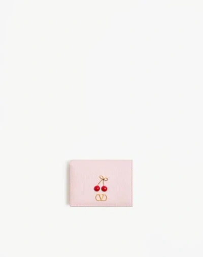 Valentino Garavani Cherryfic Wallet In Grainy Calfskin Woman Rose Quartz Uni In Pink