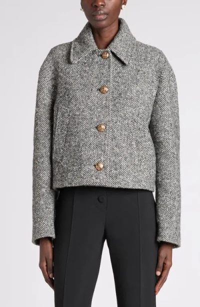 Valentino Garavani Chevron Virgin Wool Blend Jacket In Gray