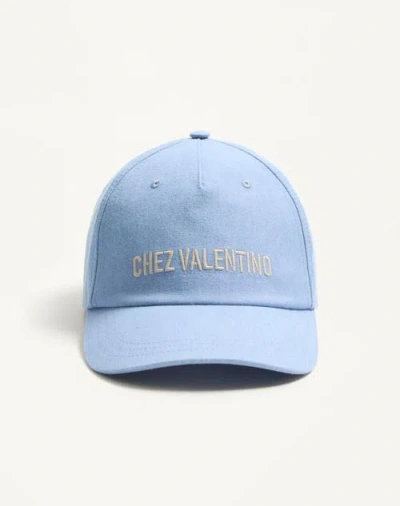 Valentino Garavani Chez Denim Baseball Cap With Embroidery In Blue