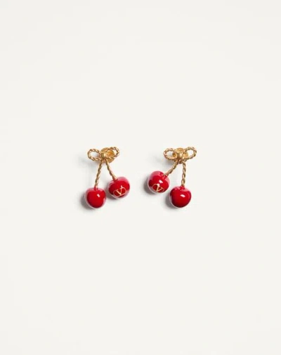 VALENTINO GARAVANI VALENTINO GARAVANI CHEZ CHERRYFIC METAL AND ENAMEL EARRINGS WOMAN ANTIQUE BRASS/RED UNI