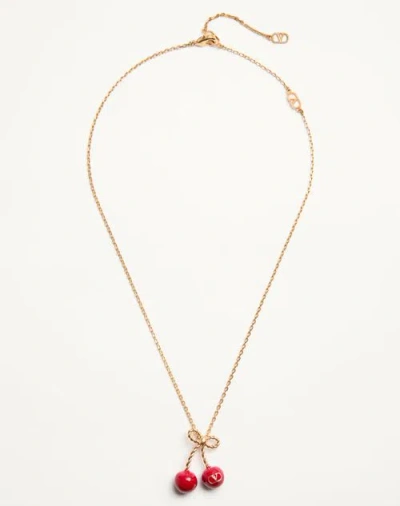 VALENTINO GARAVANI VALENTINO GARAVANI CHEZ CHERRYFIC METAL AND ENAMEL NECKLACE WOMAN ANTIQUE BRASS/RED UNI