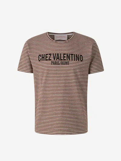 Valentino Striped Cotton T-shirt With Chez Print In There Is No Color Specification For This Product.