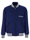 Valentino Blue Bomber Jacket In Printed Polyamide With Zip And High Collar In Blue