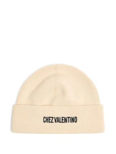 Valentino Garavani Chez Valentino Cotton And Wool Beanie In White