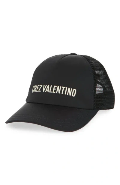 Valentino Garavani Chez Valentino Embroidered Trucker Hat In Black/ivory