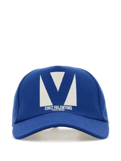 Valentino Garavani Men Electric Blue Cotton Baseball Cap In Multicolor