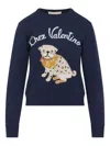 Valentino Dog Design Cotton Sweatshirt In Blue
