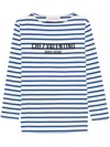 Valentino Long Sleeve Cotton T-shirt With Striped Pattern In Beige