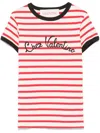 Valentino Women Ivory Striped Jersey Embroidered T-shirt In Beige