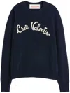 Valentino Logo-embroidered Wool Sweater In Blue