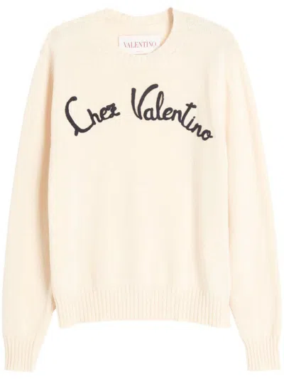 Valentino Wool Crew Neck Sweater In Neutral
