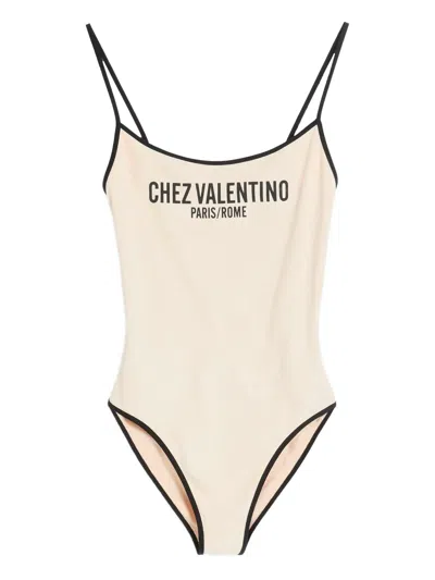 Valentino Spaghetti Straps Scoop Neckline High-cut Legs In White