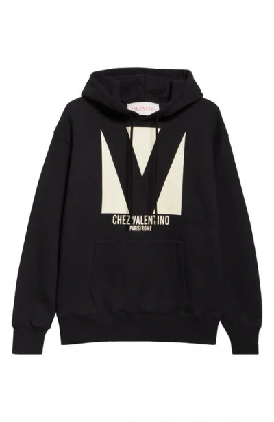 Valentino Garavani Cotton Hoodie With Print In Black