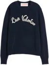 Valentino Logo-embroidered Wool Jumper In Blue