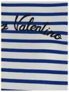 Valentino Womens Striped Embroidered Cotton-jersey T-shirt Avorio Blu In Blue