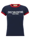 Valentino Crew Neck Cotton T-shirt With Contrast Trim In Blue