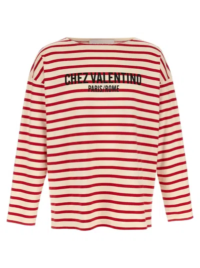 Valentino Cotton T-shirt Striped Embroidery Detail In Red
