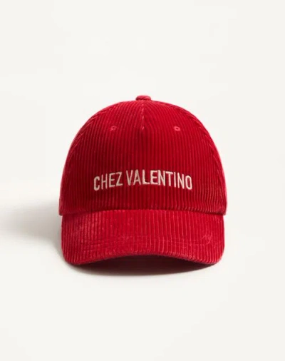 Valentino Garavani Corduroy Curved Brim Baseball Hat In Red