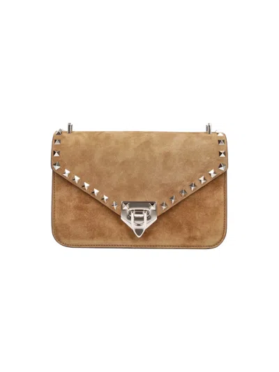 Valentino Garavani Chic Mini Bag With Platinum Finish And Removable Strap - Height 15.5cm, Width 21. In Beige