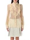 Valentino Garavani Chiffon Blouse With Mock Neck In Betulla