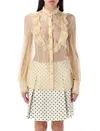 Valentino Garavani Chiffon Blouse With Mock Neck In Yellow