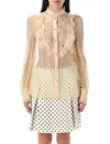 Valentino Garavani Chiffon Blouse With Mock Neck In Neutral