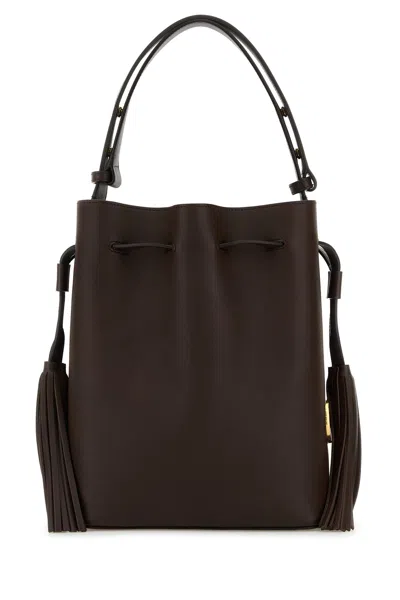 Valentino Garavani Chocolate Leather Vlogo Signature Bucket Bag In Brown