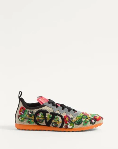 VALENTINO GARAVANI VALENTINO GARAVANI CHROMATHON CANVAS TRAINER WITH FLORAL EMBROIDERY WOMAN MULTICOLOUR 40