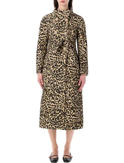 Valentino Garavani Cloth Coat In Animalier Print For Woman In Animal Print In Brown