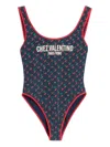Valentino Lycra Swimsuit With Cherryfic Print Woman Navy/cherry Red S
