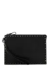 Valentino Garavani Men Black Leather Rockstud Clutch In Black