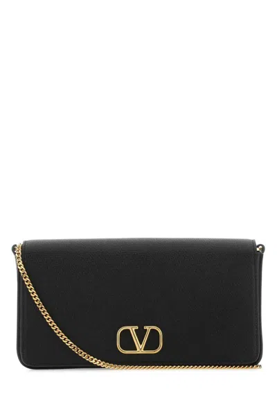 Valentino Garavani Vlogo Signature Leather Clutch Bag In Black