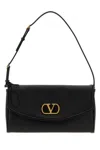 Valentino Devain Leather Shoulder Bag With Metal Vlogo Signature In Black
