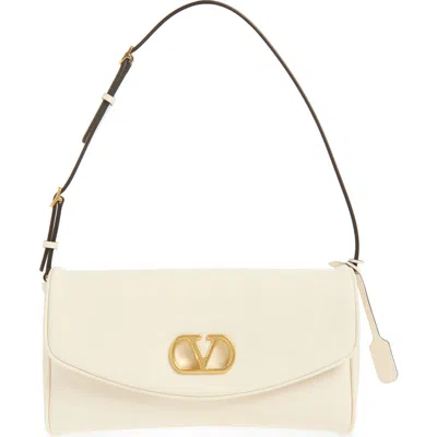 Valentino Garavani Butter Leather Devain Clutch With Vlogo In White