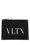 Valentino Garavani Men Black Leather Vltn Clutch In Black