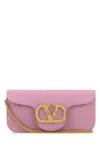 Valentino Garavani Textured Moire Clutch With Signature Logo In Pink